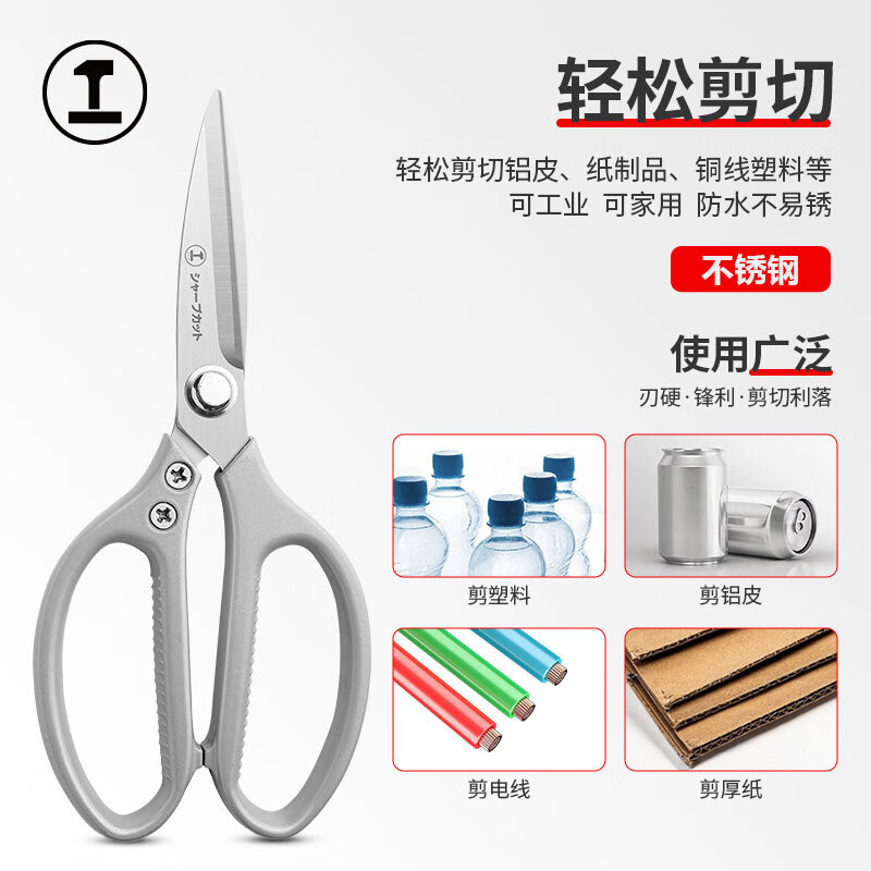 GREENER powerful stainless steel scissors multi-functional office kitchen unboxing scissors household industrial zinc alloy scissors 213mm