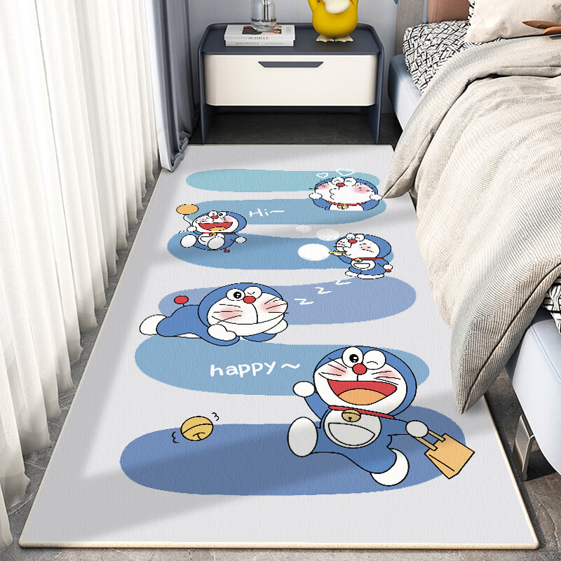 Jixiang thickened cartoon bedside blanket bedroom strip children's room wash-free balcony tatami bay window customizable living room carpet Doraemon Dora 60X160 cm