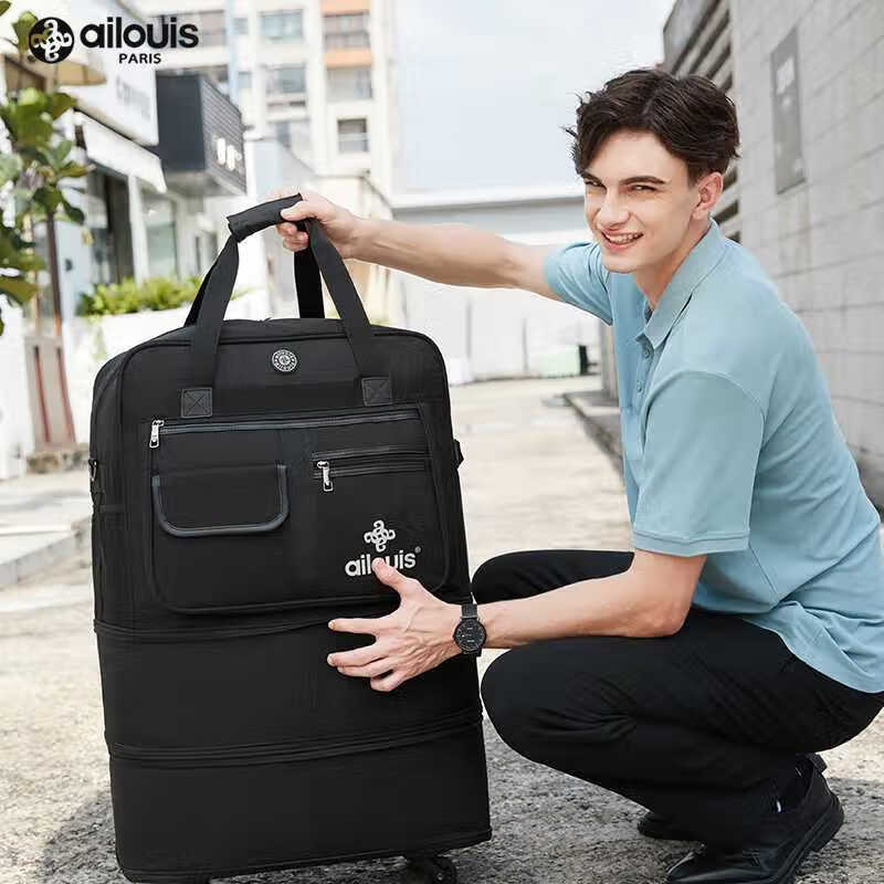 Love Louis 158 Airline Check Bag Study Abroad Suitcase Oxford Cloth Foldable Suitcase Aircraft Check Bag Black-Economic Version 32 Inch 4 Wheels-Economic Version Second Layer Extension