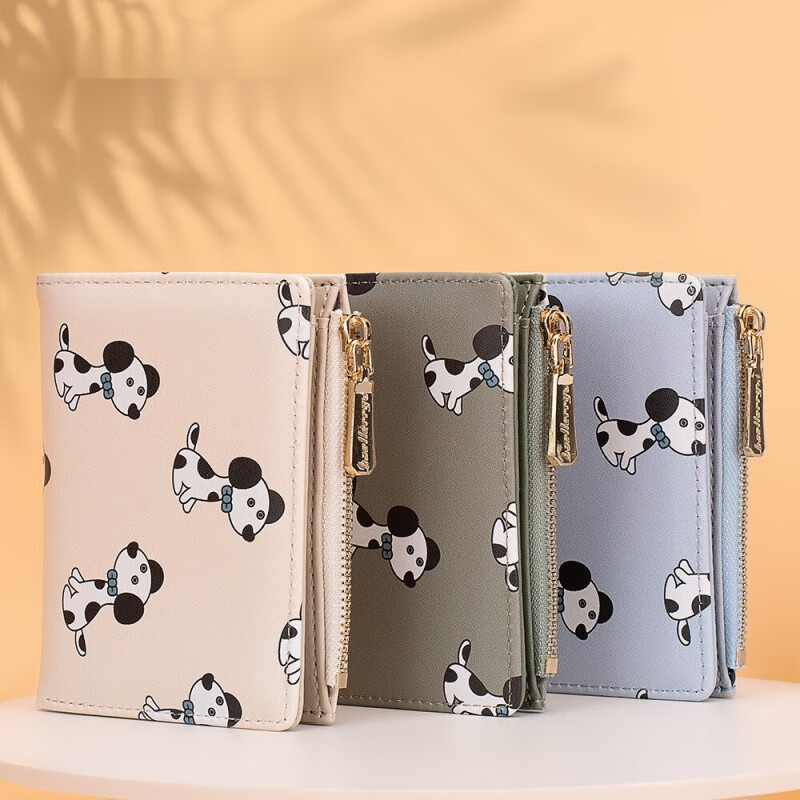 DIJIALE printed cute personality women's short wallet casual compact multi-card slot zipper coin purse unisex card holder black