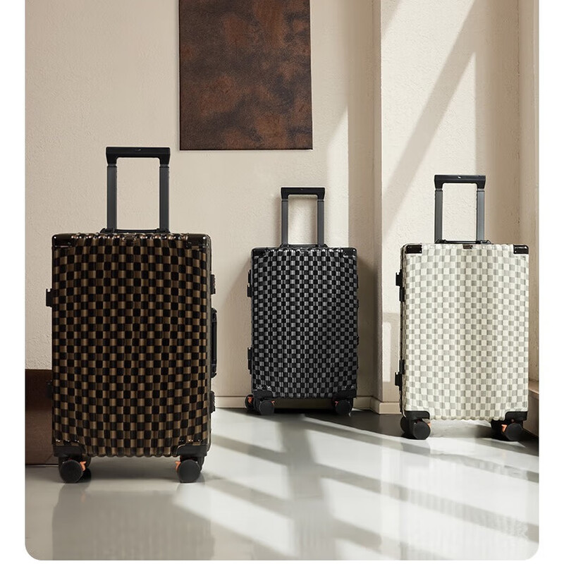 New large-capacity suitcase suitcase aluminum frame boarding code box that can be boarded on the plane brown classic checkerboard slider code box 26 inches family multi-person travel