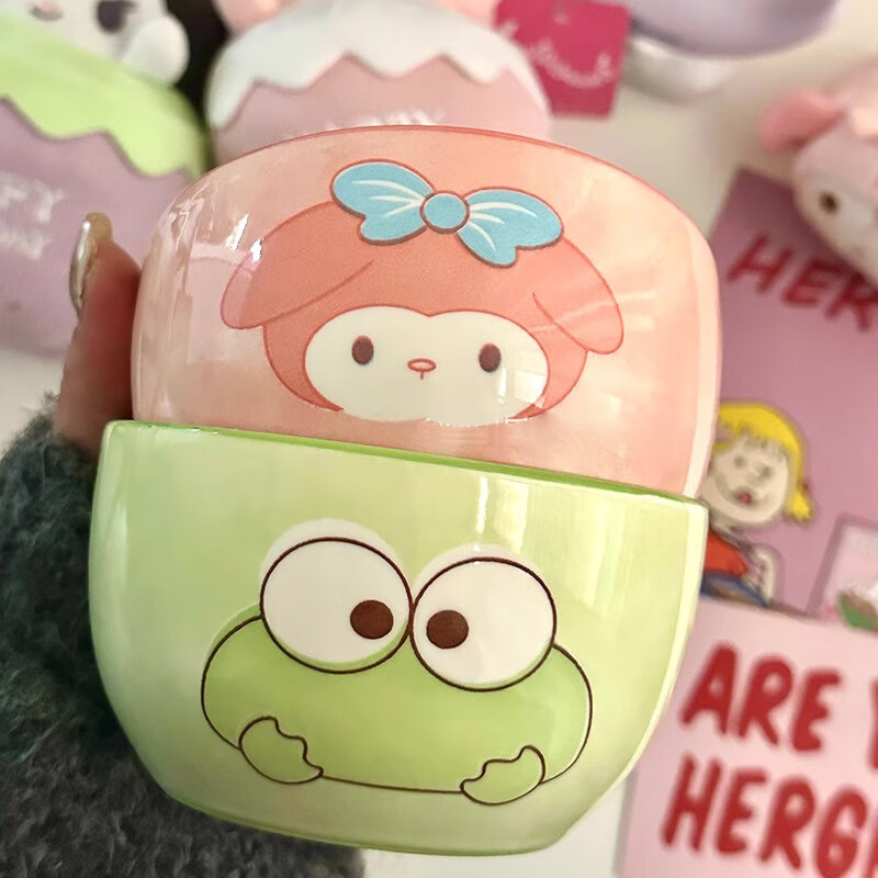 Persson Cute Qbao Ceramic Bowl for Home Dormitory Student Yoghurt Rice Bowl Dessert Bowl Large Capacity Rice Bowl Cute Bear Qbao 4.5 Bowl Four Pack