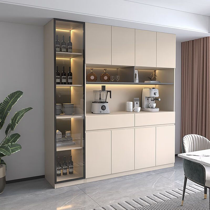 Qingfu sideboard multi-functional all-in-one wall high cabinet wine cabinet living room modern simple home kitchen storage storage cabinet milk coffee color solid wood length 1.2 meters combination 40 cabinets