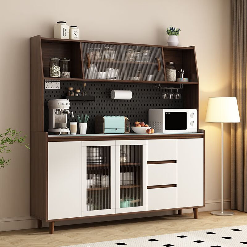 Banfik solid wood sideboard integrated wall-mounted Nordic modern living room wine cabinet tea cabinet multi-functional kitchen storage cabinet solid wood board walnut glass door 140