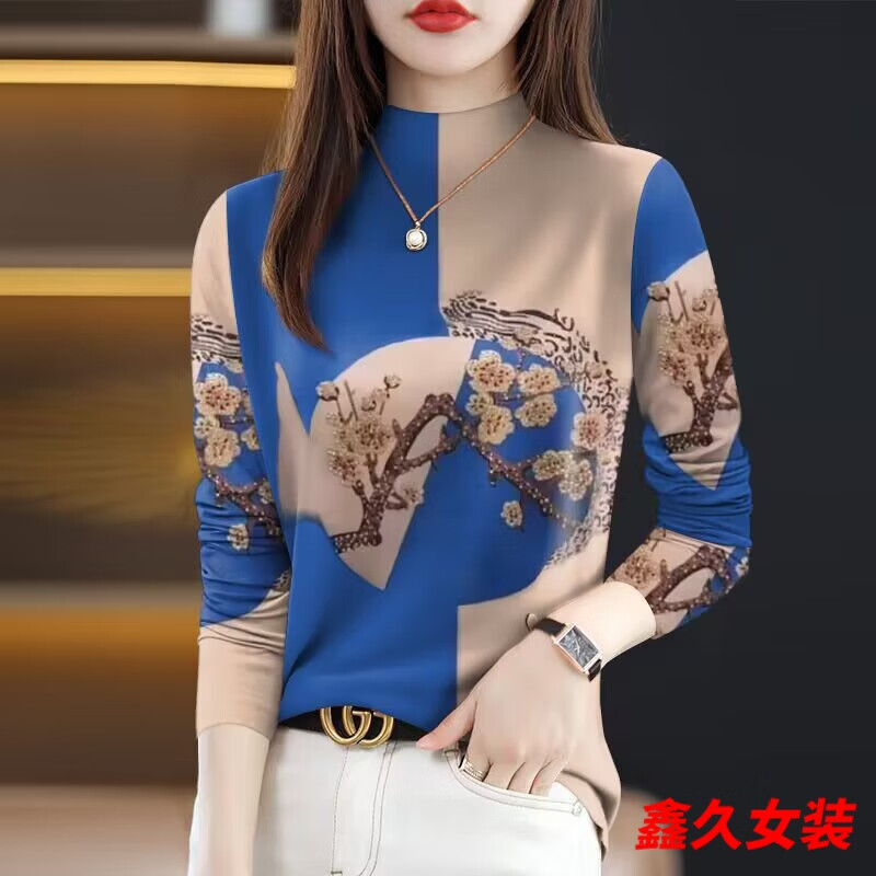 Mei Anjia bottoming shirt for women new style simple autumn and winter thin plus size women's wear with long-sleeved T-shirt top for women 30010 yellow-half-high/collar length/sleeve top 2XL recommended 125-140 catties