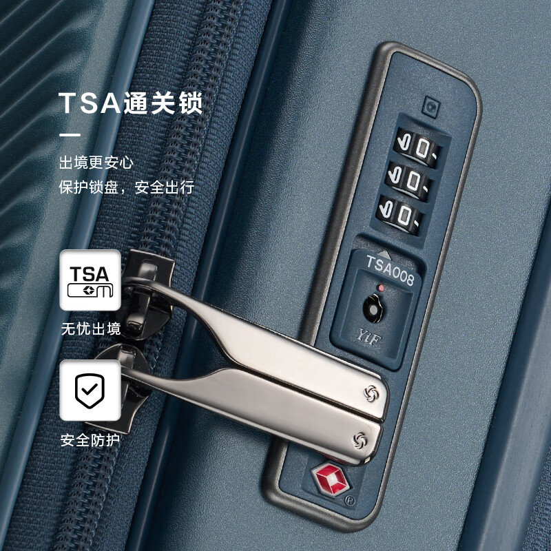 Samsonite suitcase 20-inch trolley case with front opening, large capacity, side-opening suitcase, password box, navy blue UE9