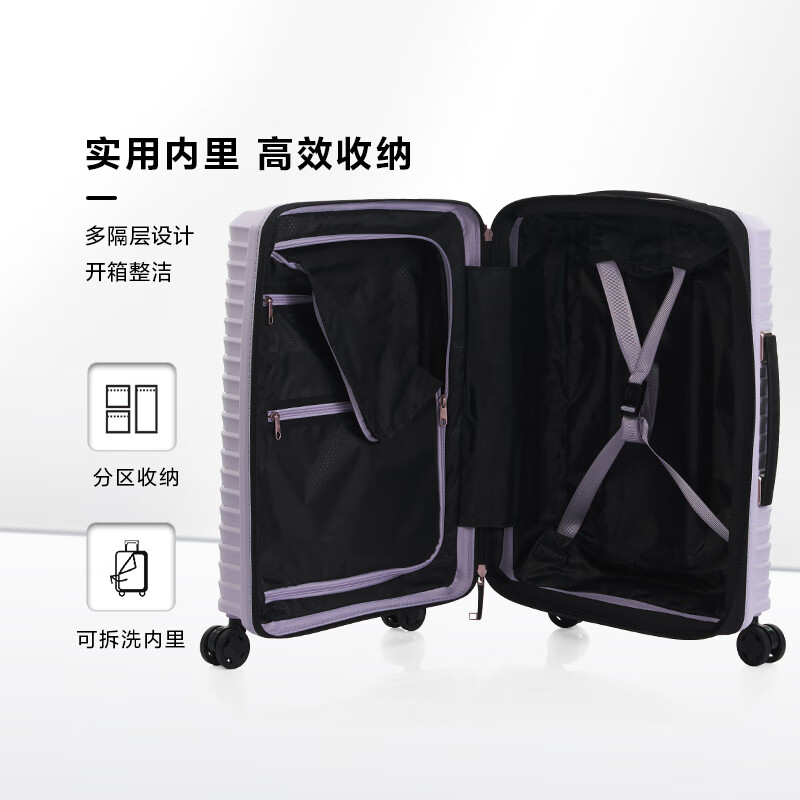 Samsonite suitcase 25-inch trolley case simple large wave suitcase KJ1 lilac purple checked password box