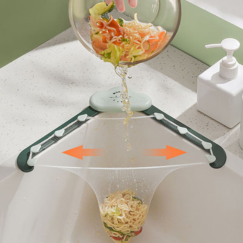 Haofanjie Triangular Filter Kitchen Sink Strainer Leftover Drainage Basket Pool Strainer Disposable Food Waste Filter Rack Sink Drain Rack Green + 50 Mesh Bags