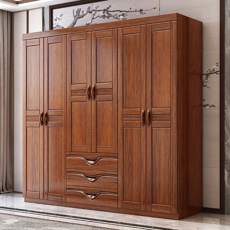 Zuoyue solid wood wardrobe walnut combination wardrobe simple master bedroom large wardrobe storage cabinet home four-door wardrobe