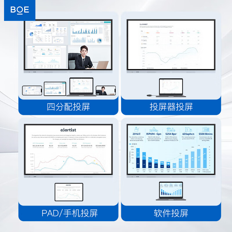 BOE conference tablet all-in-one machine touch wireless projection electronic whiteboard writing teaching training video smart office commercial enterprise 4K monitor large screen 55 bracket + touch + screen projection device ultra-thin high-definition touch wireless projection large conference tablet all-in-one machine computer connected to TV