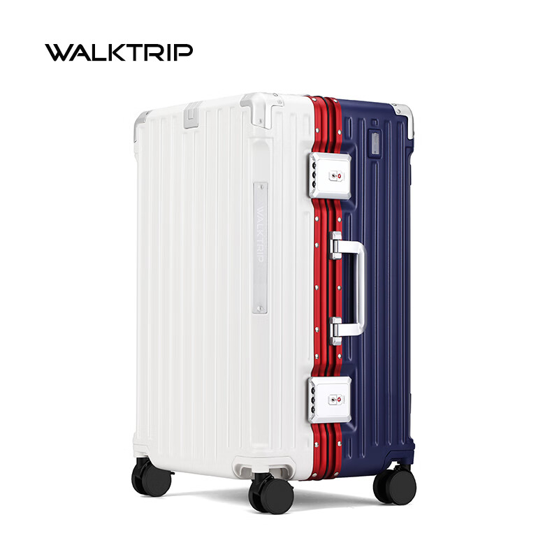 Travel new aluminum frame suitcase 20 inches portable boarding case for women short-distance travel box business password box trolley case for men white with blue 20 inches (boarding box + 50-50 open + multi-function)