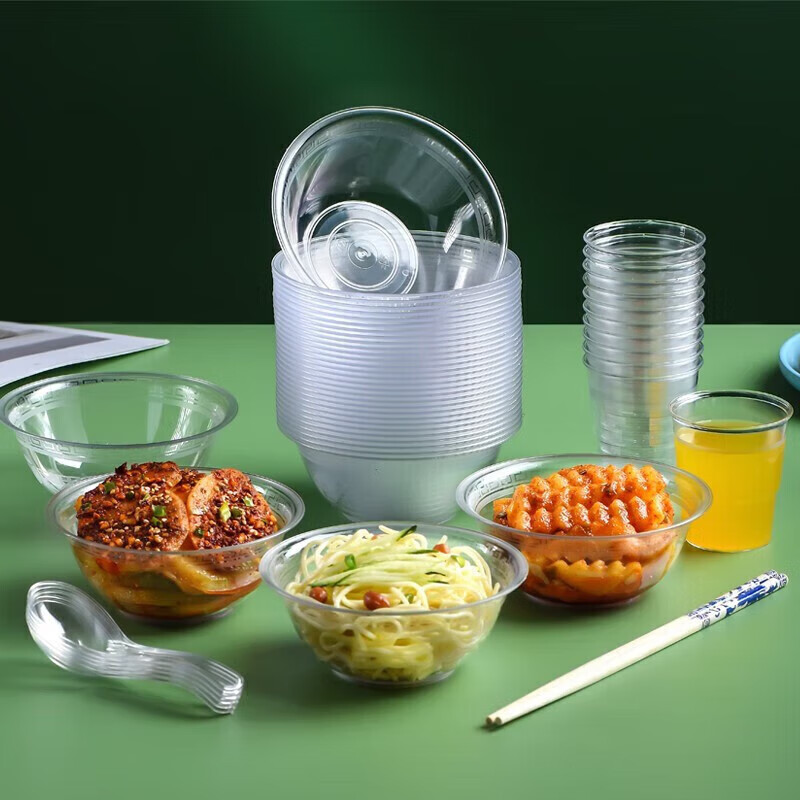 Shen Fu disposable bowl PS crystal bowl thickened aviation bowl hard plastic ice powder soup bowl transparent dessert disposable tableware 300ml crystal bowl 60 pieces