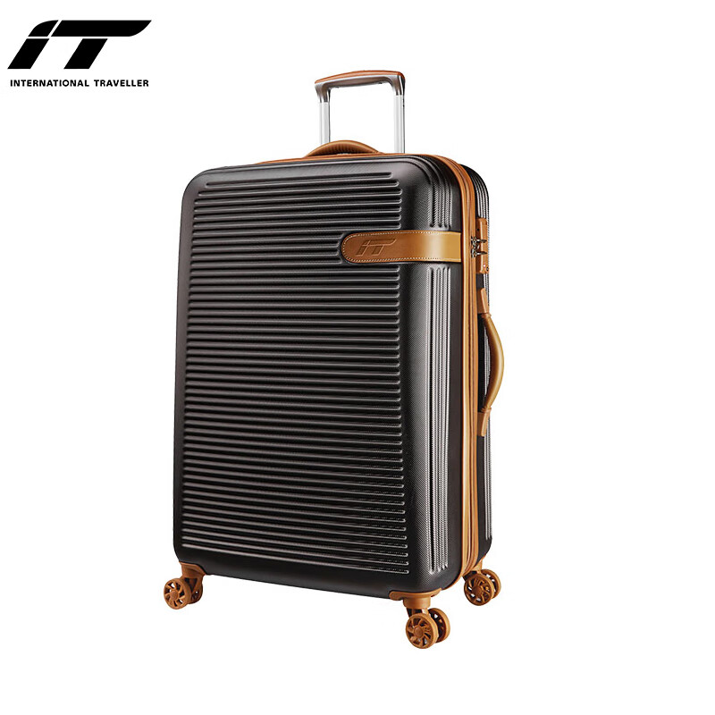 INTERNATIONAL TRAVELLER British IT Trolley Case Universal Wheel Suitcase Anti-scratch Suitcase 24-inch Ultra-Light Check Case 1762 Brown