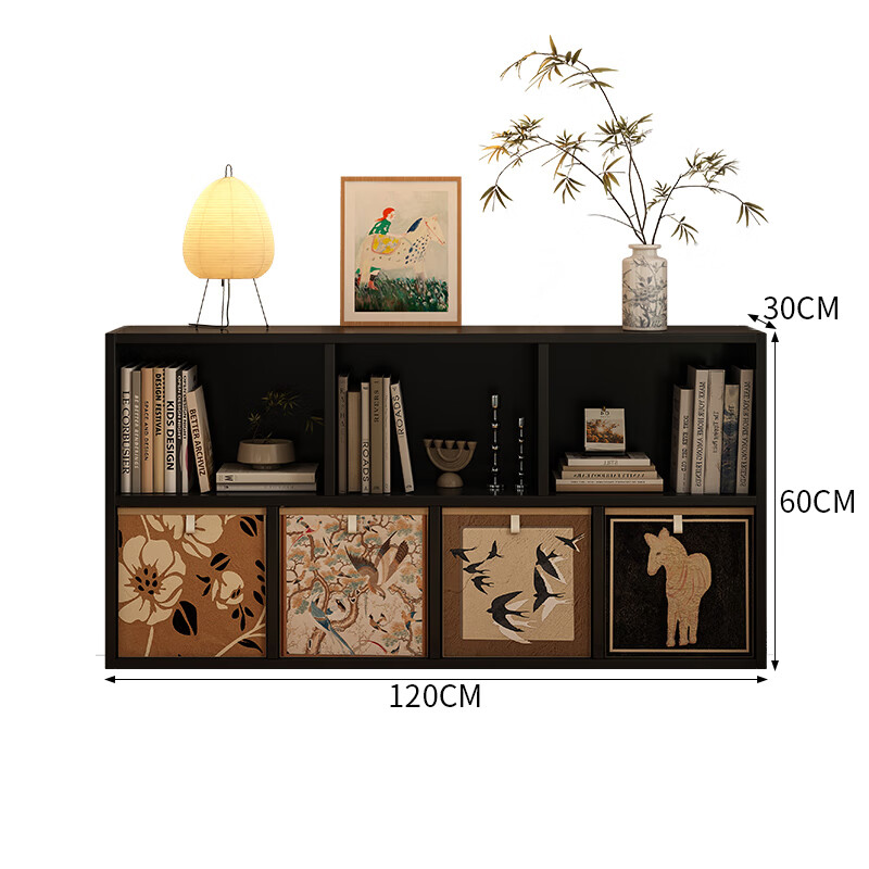 PULATA antique black bookshelf floor-to-ceiling storage rack living room home bookcase storage cabinet storage grid wall display cabinet