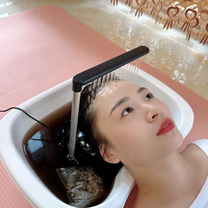 Confinement flat type water circulation heating head therapy device household bubble head basin shampoo bubble head artifact Chinese medicine rinse hair USB large flow water pump + right angle tube + filter cotton + bubble head basin