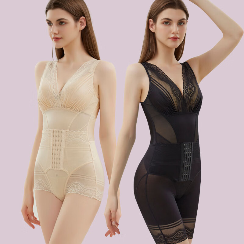 Modal tight-fitting body-shaping garment for women's body shaping, postpartum tummy-tightening, waist-lifting, butt-lifting, seamless one-piece corset, thin, black (3-corner crotch-breasted) S Recommended weight 80-90 pounds