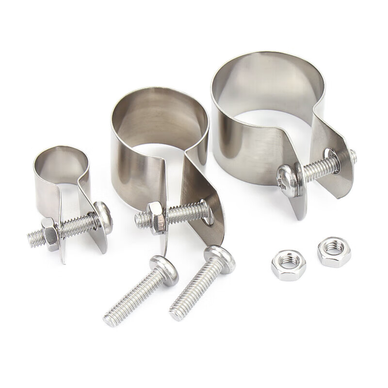 Jinchao 304 stainless steel pipe clamp round pipe fixed buckle clamp steel pipe riding clamp hoop connecting line grounding card 25mm (5 sets)