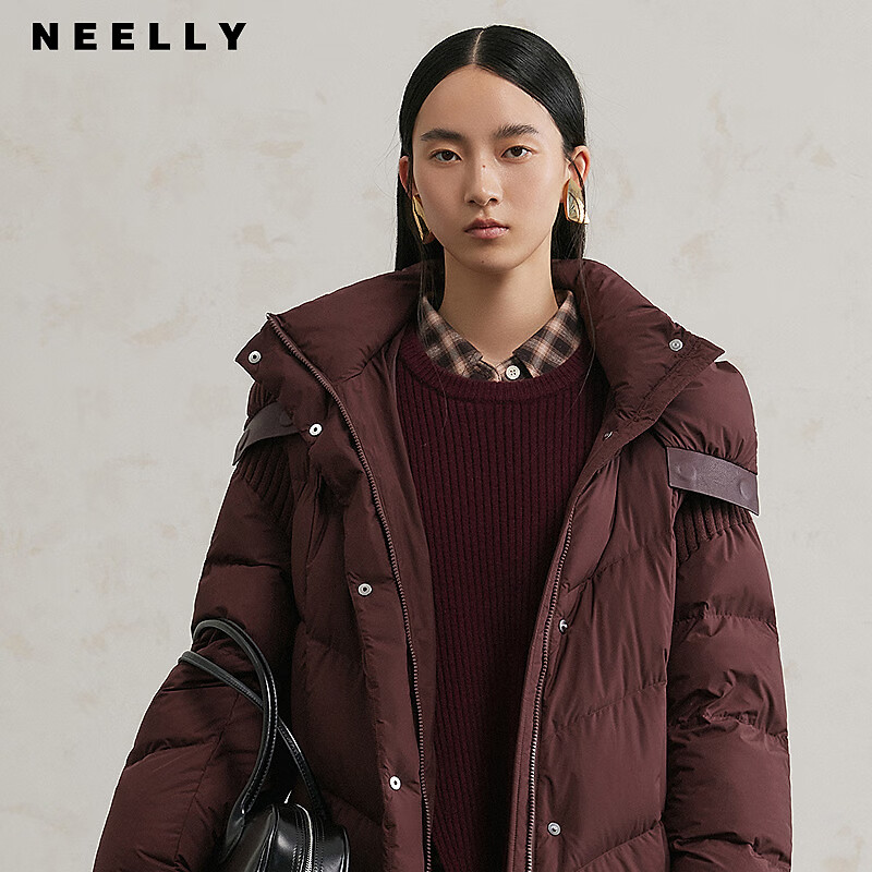 NEELLY Nali Shopping Mall's new winter style Lapel Straight Hooded Down Jacket Women's Simple Commuting Jacket Ankola Red S