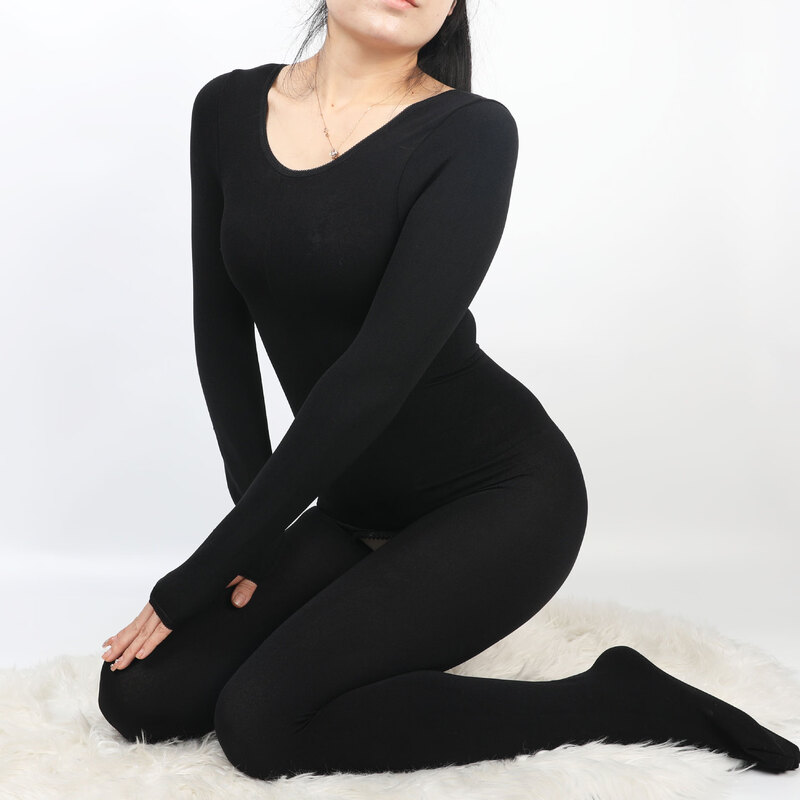 Feiyu Autumn and Winter One-piece Bodysuit for Men and Women Tight-fitting Full Body Thickened Velvet Warm Shaping Leggings Pajamas Underwear Black Turtleneck Thickened Stockings 450g Large Size Open + Chest Zipper Men's and Women's 136-185 Jin