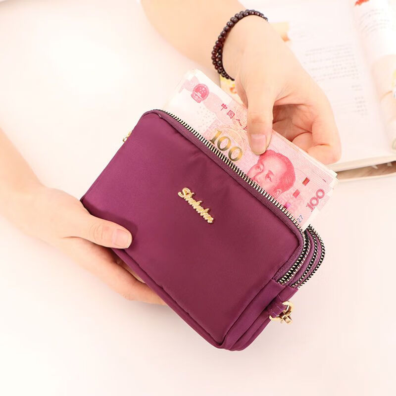 QUEENJOY large capacity three-in-one bag mobile phone bag mom clutch bag portable wrist bag with long wallet coin purse purple