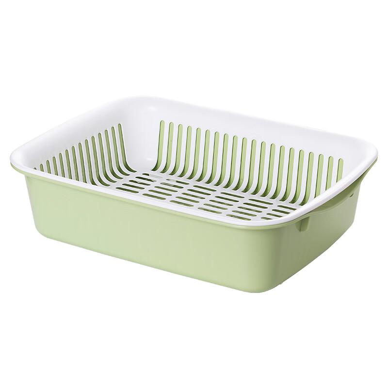 Palmerton large vegetable blue double-layer drain basket fruit basket kitchen household rectangular leaky basin plastic bowl and chopsticks drain basket green 34*26*9 cm double layer
