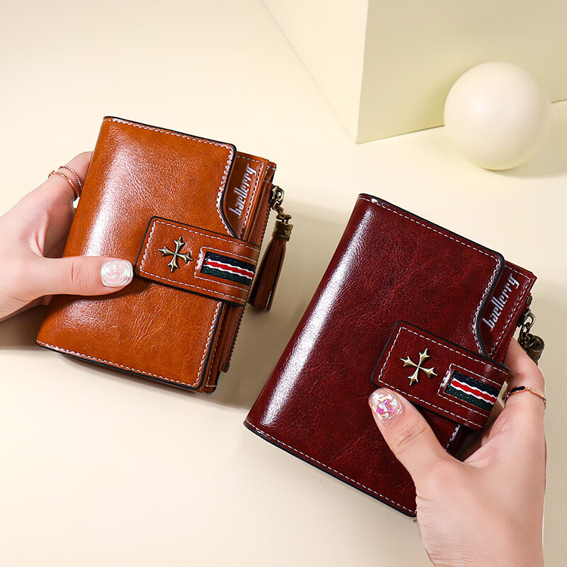 Jatu Dace Women's Short Wallet 2025 New Multi-Slot Folding Coin All-in-One Bag Burgundy