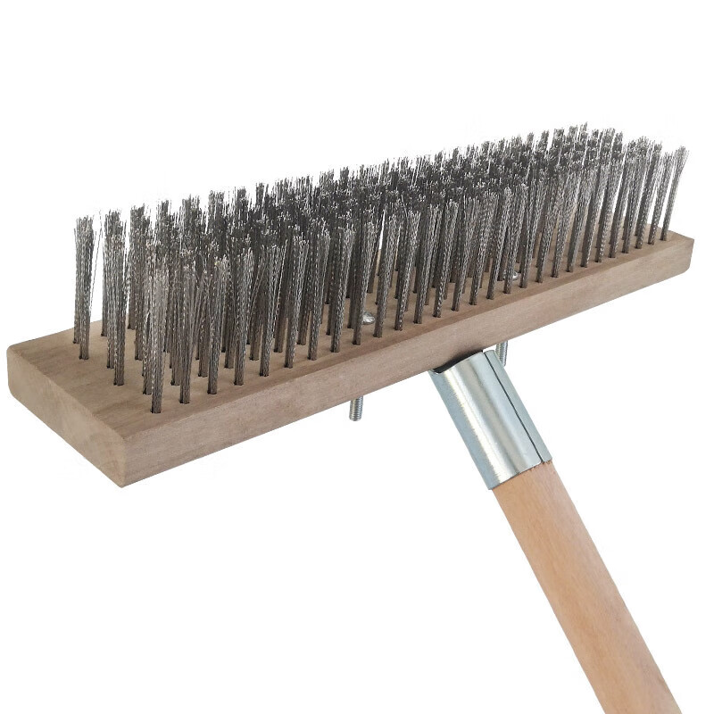 Long handle floor brush, cement floor moss cleaning brush, bathroom tile marble stainless steel wire floor brush, stainless steel wire 50 cm + iron parts + wooden handle