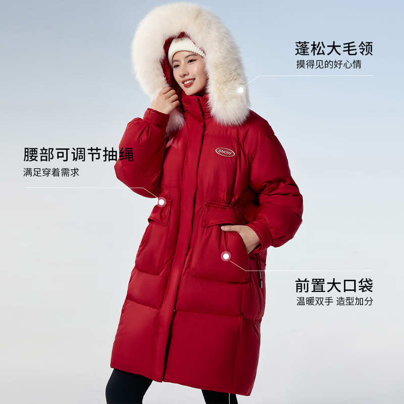 Flying in the Snow 2025 Autumn and Winter Down Jacket Women's Mid-Length Loose Goose Down Fox Fur Collar Warm Women's Jacket Gemstone Black M