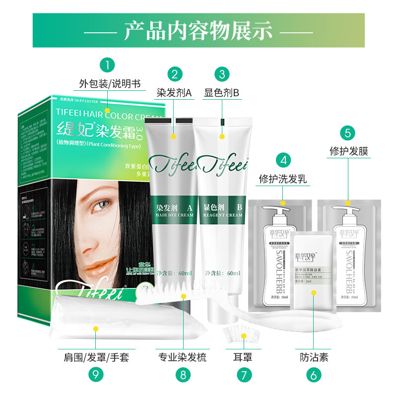 Zhang Hua (SAVOL) Silk Tiffany Hair Dye Cream Natural Black (Easy Hair Dye Covering Whitening Cream)