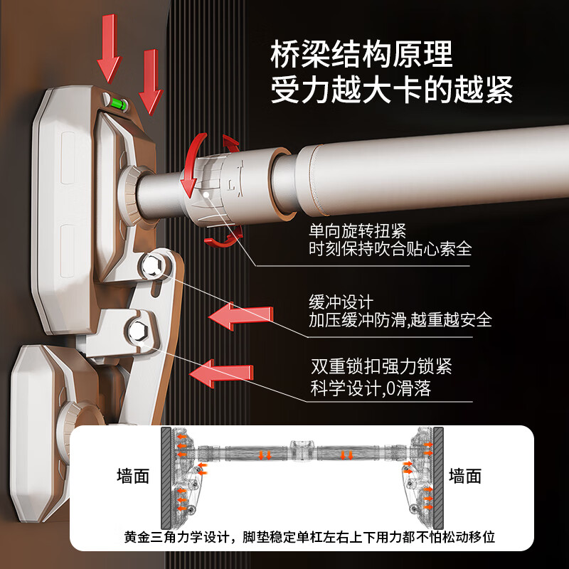 Schneider pull-up device household horizontal bar indoor punch-free door horizontal bar trainer fitness equipment horizontal bar + hanging ring (installation distance 96-135cm)