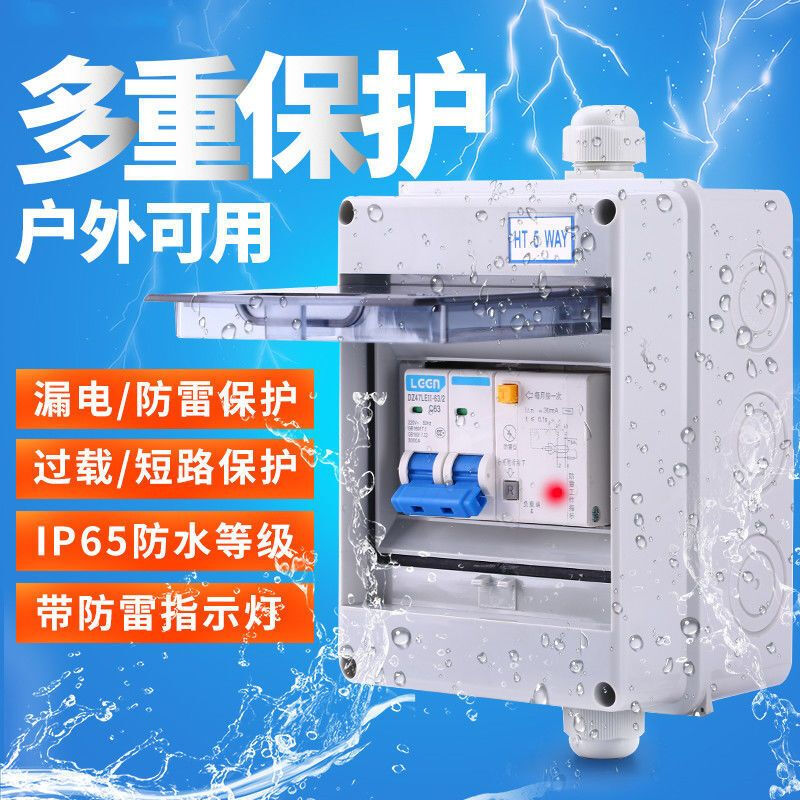 Car charging DZ47L type 220V household 2P leakage main switch set outdoor rainproof switch box 2P lightning protection indicator light leakage with sealed box set 63A