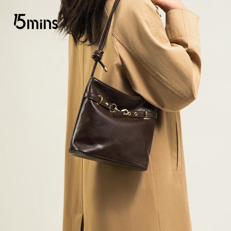 15MINS bag women's 2025 bucket bag women's commuter large capacity single shoulder crossbody bag casual women's bag New Year's Eve gift