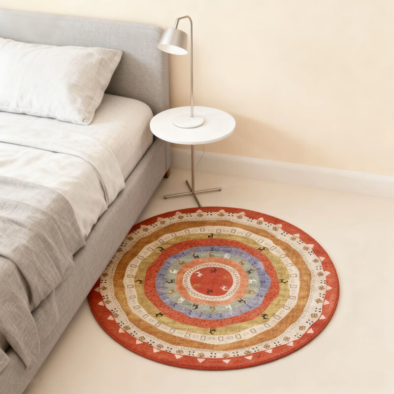 Oulens round carpet light luxury style high-end living room floor mat coffee table blanket bedroom door sofa bedside blanket washable Nordic Red round 100cm*100cm washable without fading