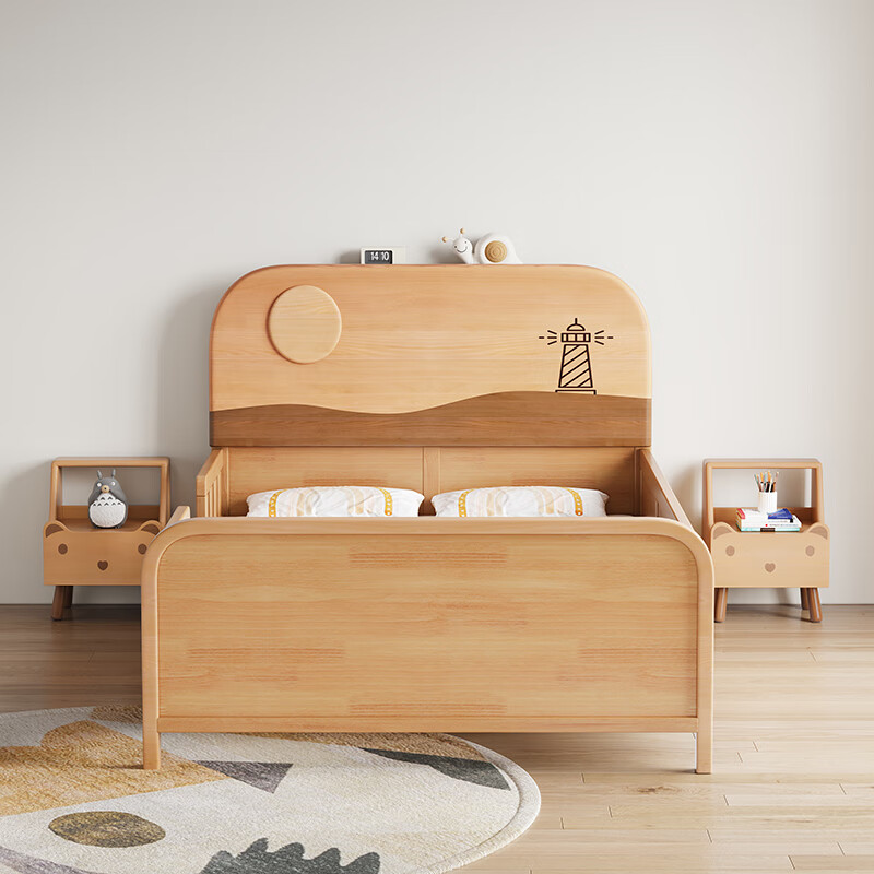 Door-to-door delivery solid wood children's bed with guardrails solid wood children's bed with guardrails 1.2 meters for boys and girls solid wood color 1.5 meters 1.35 all solid wood double side guardrail bed + 10cm skin-friendly 1200*2000
