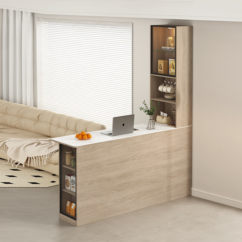 Xuepeng simple bar and sideboard integrated slate dining table microwave storage partition cabinet open dining island 6G349 style 8 2000*550*2400 (with light)