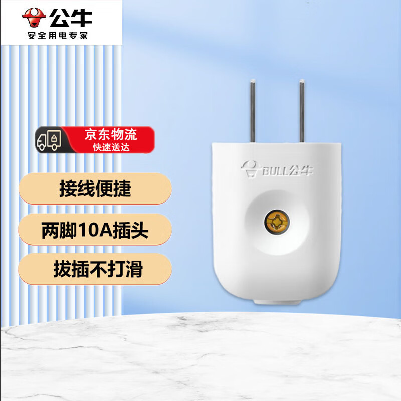 Bull (BULL) two-pin plug GNT-10L1S two-pin plug two-pin power plug 10A 220V two-pole two-flat head detachable safety plug