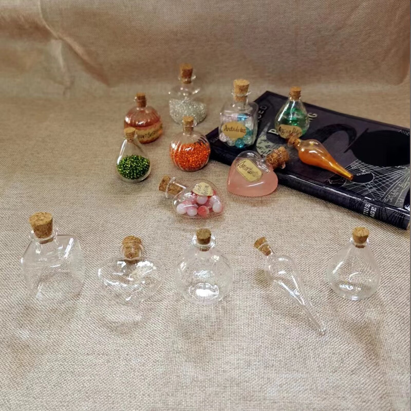 Okeqi wishing bottle DIY styling small bottle mini glass bottle drift bottle perfume bottle mobile phone pendant lanyard pendant empty bottle 10 wishing bottles 1 each of 10 styles empty bottle + cork