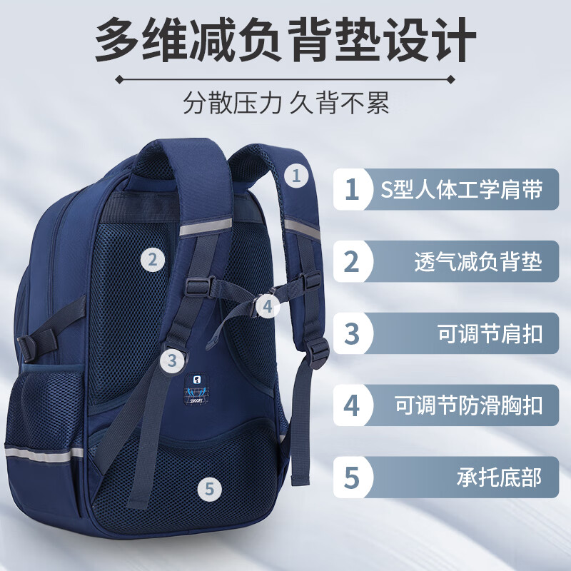 Snoopy (SNOOPY) junior high school student backpack large capacity multi-compartment backpack 4-9th grade boys high school student backpack dark blue