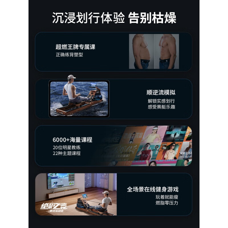 MERACH rowing machine, household foldable hydromagnetic dual-resistance fitness equipment, fat-burning comprehensive training boat slider 950, upgraded 10-blade PRO丨double fat-burning course丨