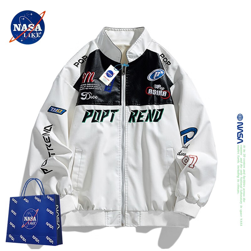 NASALIKE official fashion brand American retro motorcycle leather jacket men's autumn and winter baseball uniform pilot jacket high street men's jacket black XL (recommended 125-145 pounds)