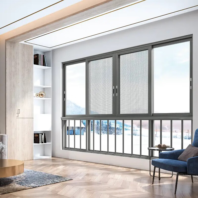 Keguan Doors and Windows Broken Bridge Aluminum Sliding Window Folding Clothes Rack Balcony Bedroom Metal Gray