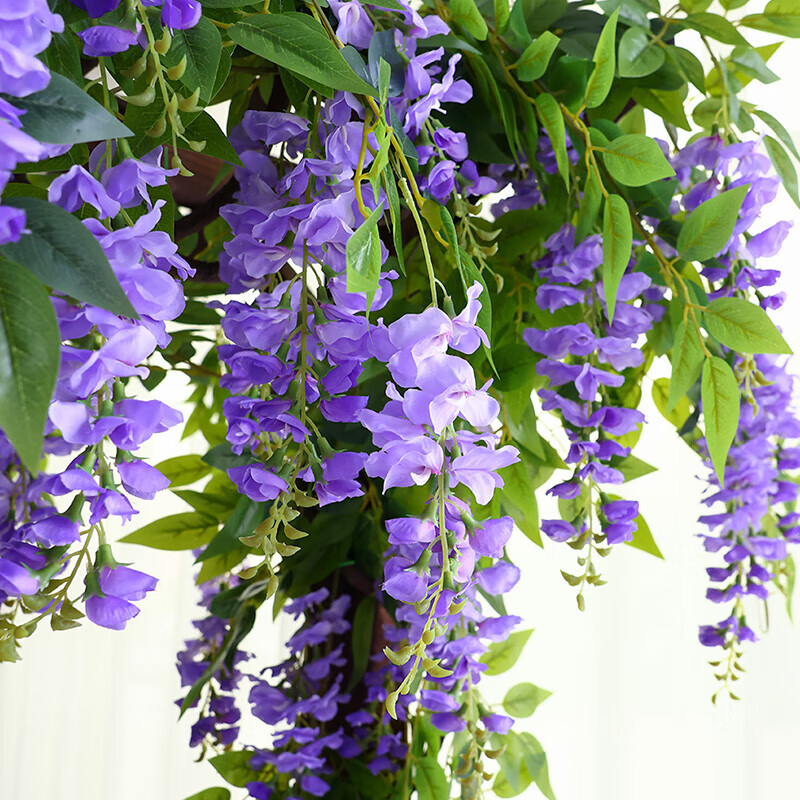 Simulated wisteria flower ceiling decoration vine flower string air conditioning pipe blocking plant artificial flower plastic flower rattan wisteria flower purple 1.8m1
