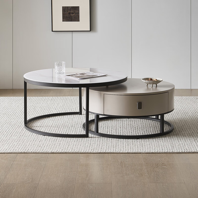 Quanyou Home Coffee Table Living Room Light Luxury High-end Large and Small Round Coffee Table Combination Living Room Movable Sofa Side Table Furniture