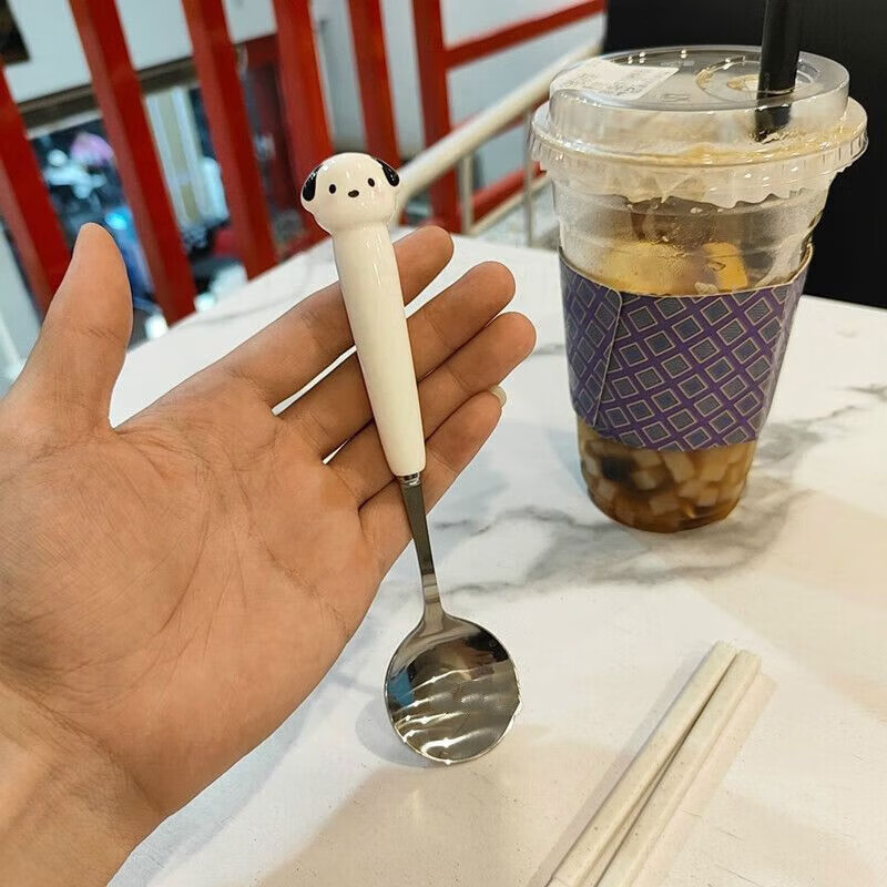 Cute three-piece set of chopsticks, spoon and fork for adults, students and office workers, stainless steel outdoor portable tableware set, spoon + chopsticks + white box