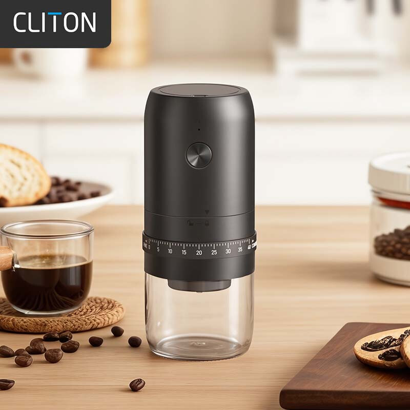 CLITON electric coffee grinder, external adjustable coffee bean grinder, portable hand-pour coffee grinder, automatic grinder