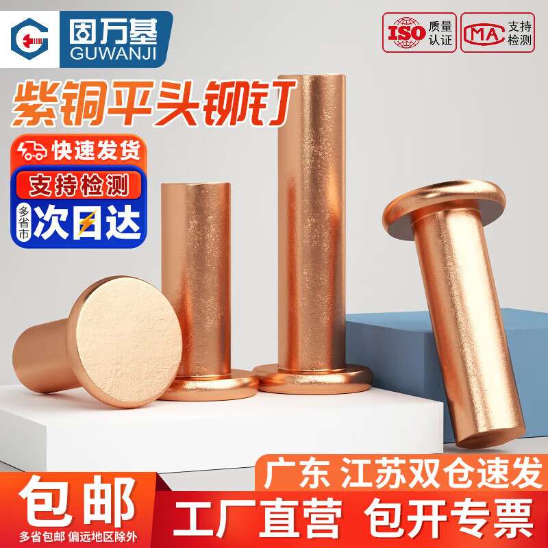 Guwanji copper flat head solid rivet flat cap copper nail GB109 hand hammered rivet national standard fasteners M2.5x5 (200 pieces)