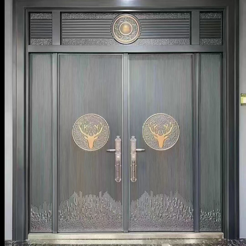 Chenyuju villa door rural zinc alloy double-open imitation copper door household anti-theft door cast aluminum four-door self-built house entry door style 7