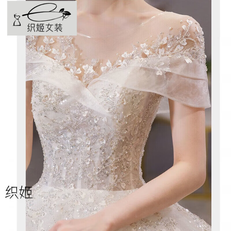 Orihime one-shoulder light wedding dress 2025 new temperament main yarn bride summer cover thick arms floor-length large tail princess style floor-length style standard mid-waist veil bustle one size M size recommended under 100 pounds