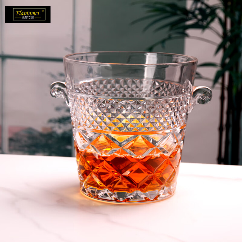 Flevinz crystal glass ice bucket personalized ice bucket champagne beverage beer ice cooling bar home large ice bucket 0096 transparent glass ice bucket 2L
