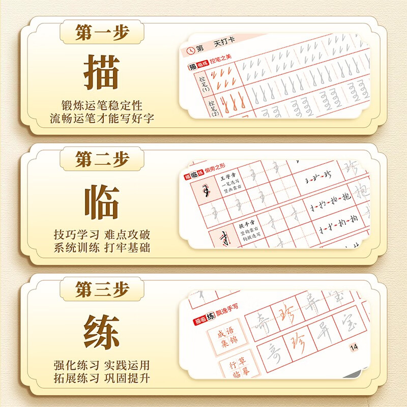 Calligraphy General 7000-word three-step copybook for adults, quick calligraphy practice book for high school students, pen control training for beginners, copying practice copybook